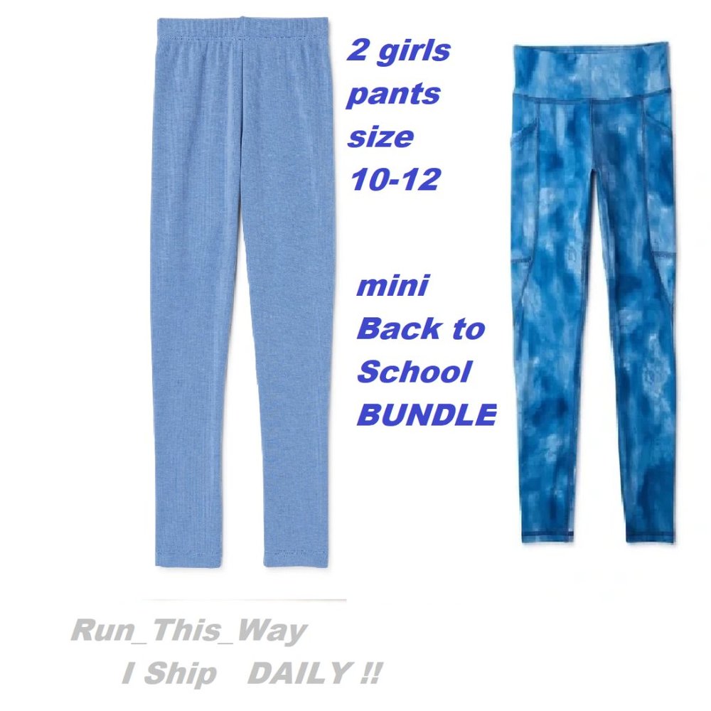2 girls BLUE leggings Back to School bundle 1 tie dye w/pockets 1 cozy soft blue
